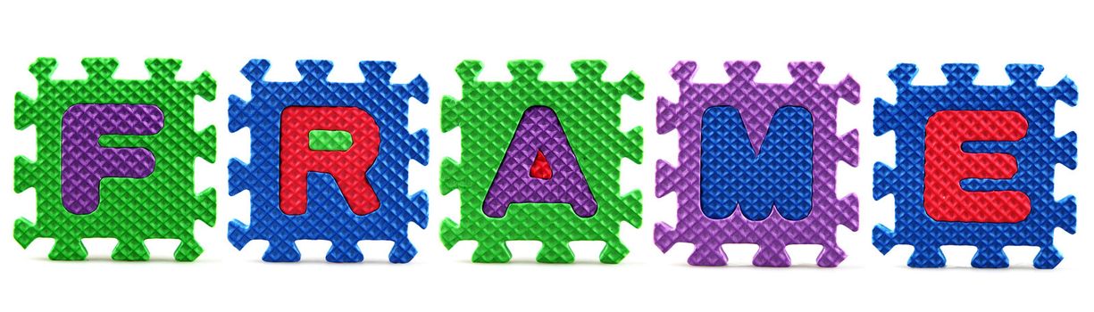 Alphabet puzzle pieces on white background