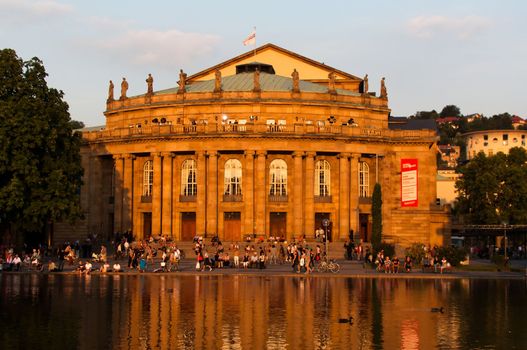 STUTTGART, GERMANY - JULY 25: More than 5.000 people are watching the public viewing of the premiere of Mozart�s opera �Don Giovanni� on a large screen in front of the Opera building in Stuttgart, Germany on July 25, 2012.