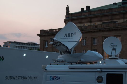 STUTTGART, GERMANY - JULY 25: SWR, the Southwest German Radio&TV Corporation is recording and broadcasting the premiere of Mozart´s opera “Don Giovanni” on TV and on a large screen for the public viewing in front of the Opera building in Stuttgart, Germany on July 25, 2012.