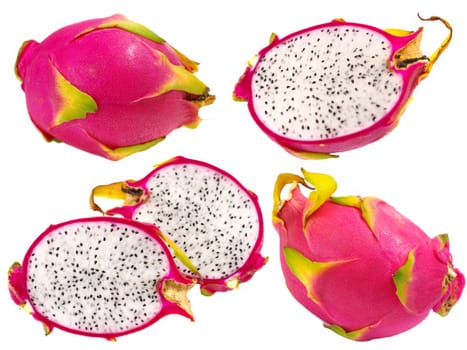 Collection of Dragon fruit isolated on white background