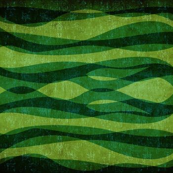 Abstract green waves vintage background.