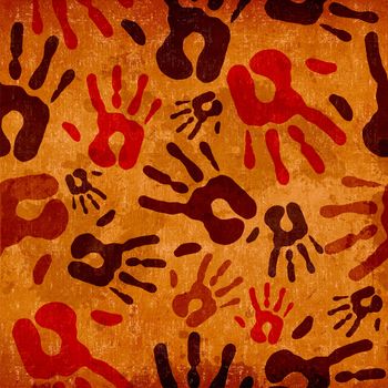 Vintage hand prints seamless pattern background.