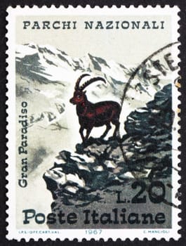 ITALY - CIRCA 1967: a stamp printed in the Italy shows Alpine Ibex, Capra Ibex, Grand Paradiso National Park, Italy, circa 1967