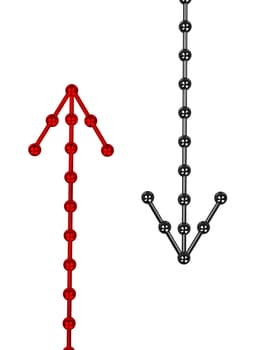 Metallic arrows consisting of small metal balls