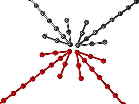 Metallic arrows consisting of small metal balls