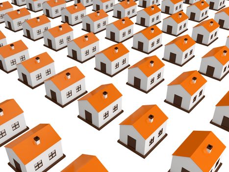 Many small houses on a white background