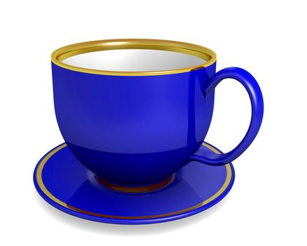 Blue cup on the white background, illustration