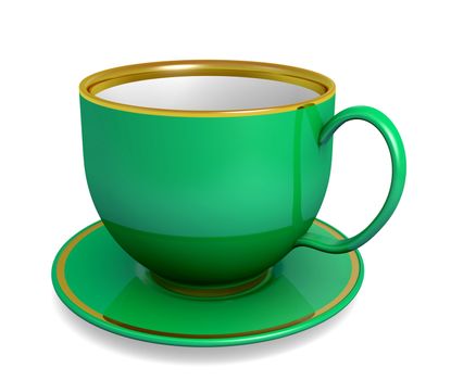 Green cup of tea on the white background