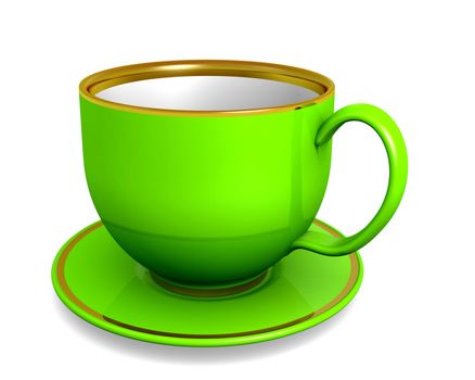 Cup, green color over white. 3d illustration