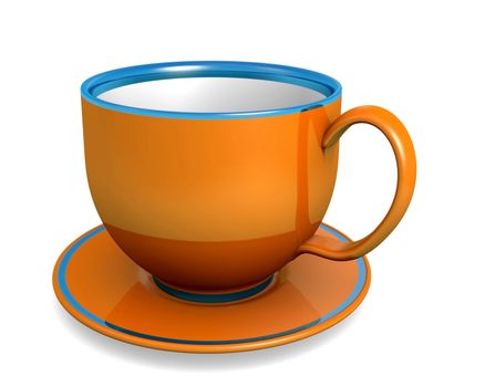 Cup, orange color over white. 3d illustration.