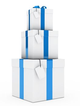 christmas three gift boxes blue white stack
