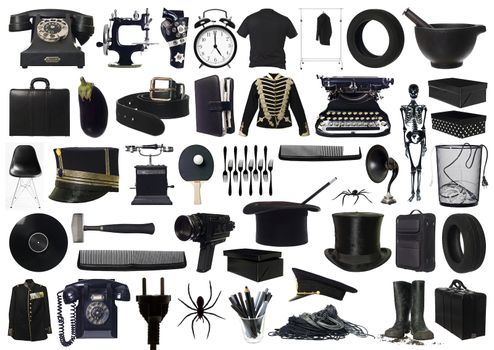 Collage of Black objects on white background
