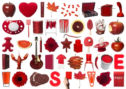 Collage of Red Objects on White Background