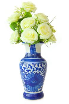 blue vase flower isolated on white background