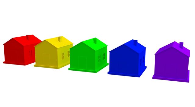 The colored houses on a white background