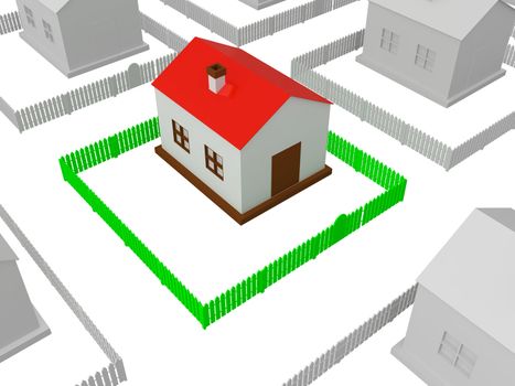 Little house with red roof and the green fence