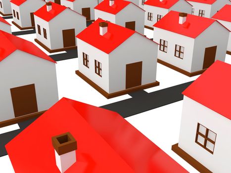 Many small houses on a white background