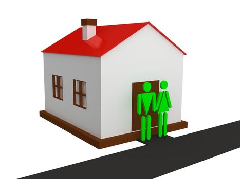 Man and woman standing near the house