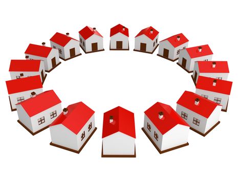 Many small houses on a white background