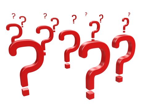 Red question marks on a white background