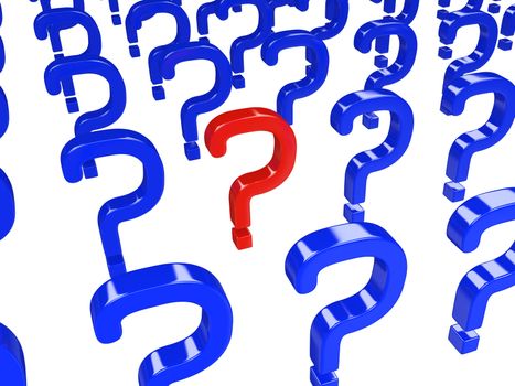 Red and blue question marks on a white background