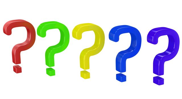 Color question marks on a white background