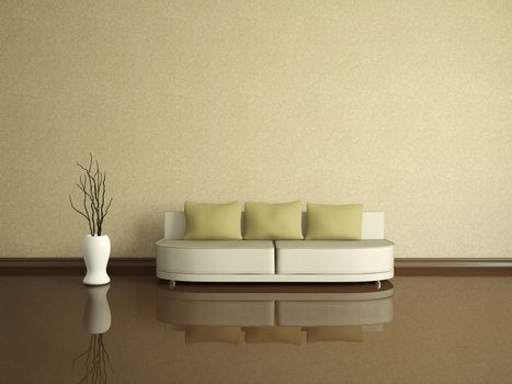 Interior with a sofa and a vase