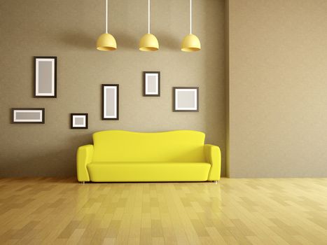 Room interior with a yellow sofa
