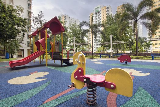 Singapore Public Housing Apartments Animal Ride at Children Playground in Punggol District