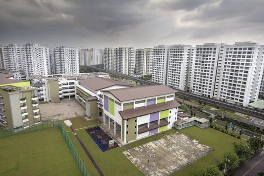 Singapore Goernment Public Housing with Public School in Punggol District
