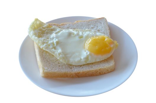 fried egg and  toast  on white background