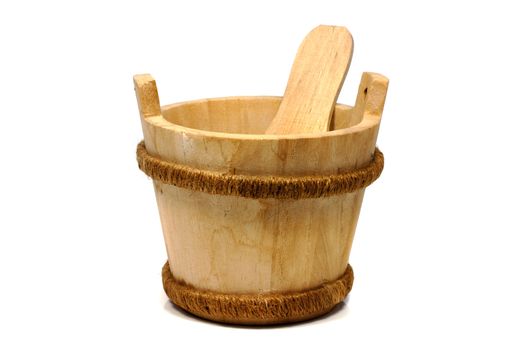 wooden sauna bucket isoalted on white