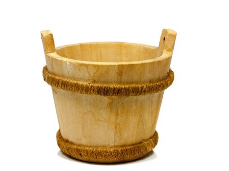 wooden sauna bucket isolated on white