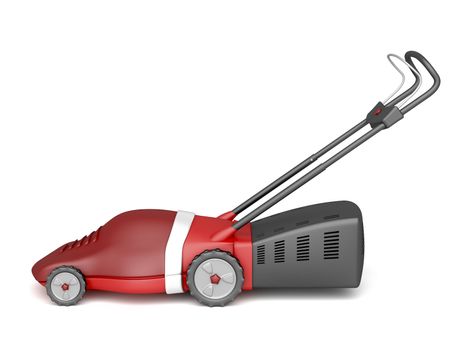 Electric lawn mower on white background