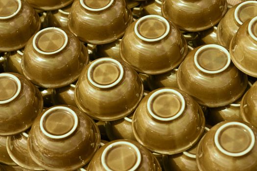 Brown bowls on the counter the store