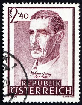 AUSTRIA - CIRCA 1957: a stamp printed in the Austria shows Dr. Julius Wagner-Jauregg, Psychiatrist, Nobel Laureate, Centenary of the Birth, circa 1957