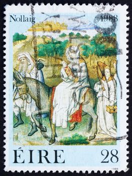 IRELAND - CIRCA 1988: a stamp printed in the Ireland shows Flight into Egypt, Christmas, circa 1988