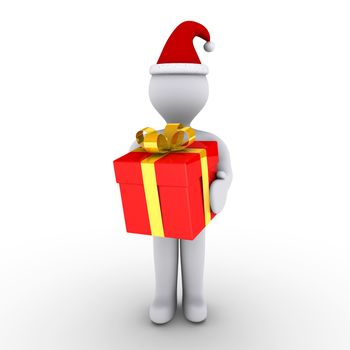 3d person with hat holding a red box as a present