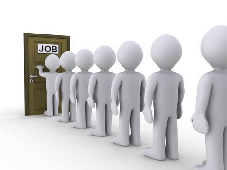 3d people in line waiting for job interview