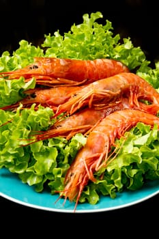 prawns with fresh salad on dish