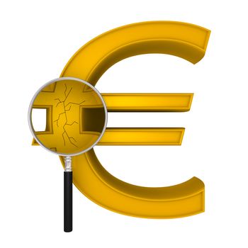 3d magnifier enlarges crack on Euro symbol