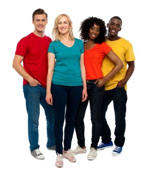 Team of casual people posing indoors. Studio shot