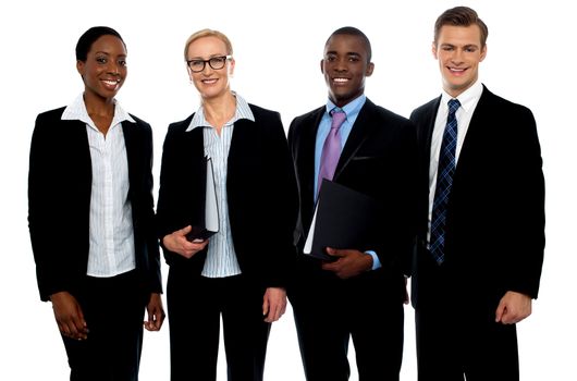 Group of successful business colleagues together isolated on white background