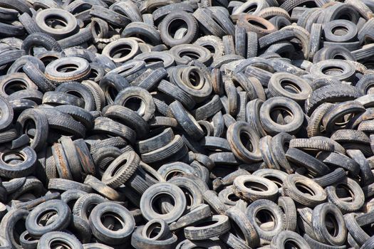 Heap of old Tires  in recycling plant in Thailand