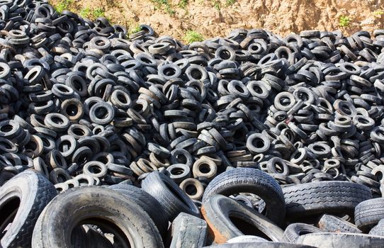 Heap of old Tires  in recycling plant in Thailand