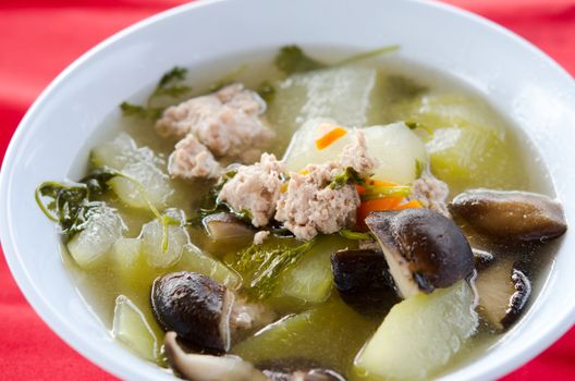 clear soup with  minced pork and vegetable