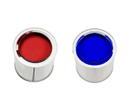 Red and blue paint isolated on white background