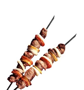 pork shish kebab on white