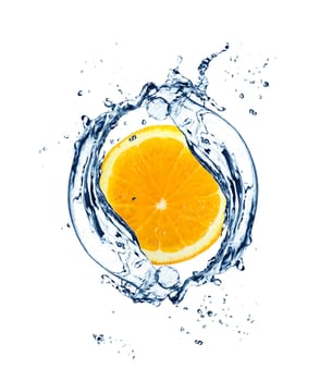 orange in spray of water