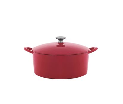 Red saucepan isolated on white background